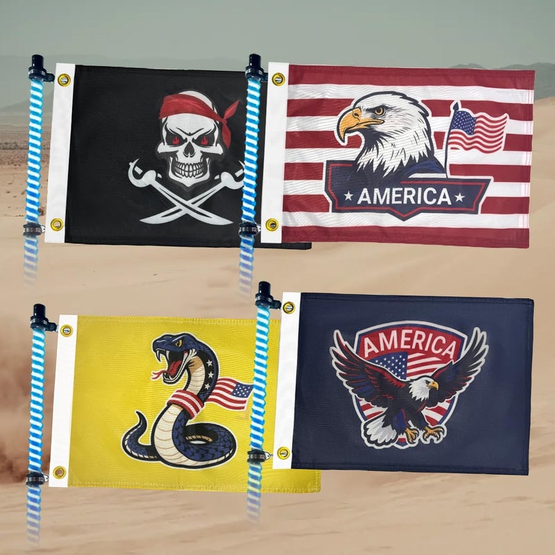 cezelux 4 PCS 12x18 Inches ATV Flags,Whip Flags for UTV,Attach to Whip Lights or Antenna Flag with Poles, Double Side 3-layer Fabric Small Flag Dune Golf Cart Flag for Can-Am SXS Jeep RZR Polaris Truck Boat Off-Road Vehicles - Image 1